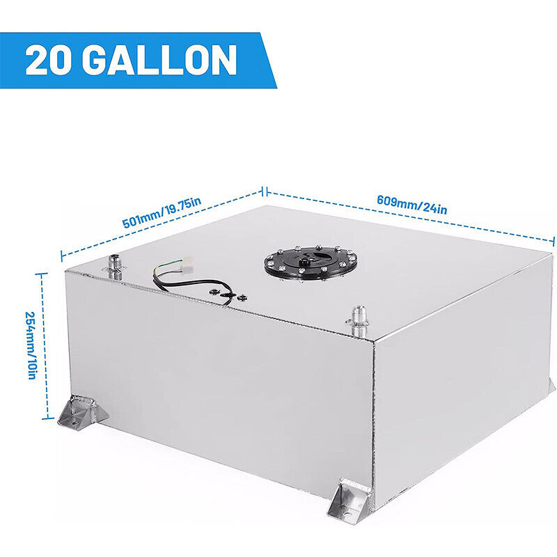 20 Gallon/80L Fuel Cell Gas Tank Polished Aluminum + Level Sender& Cap