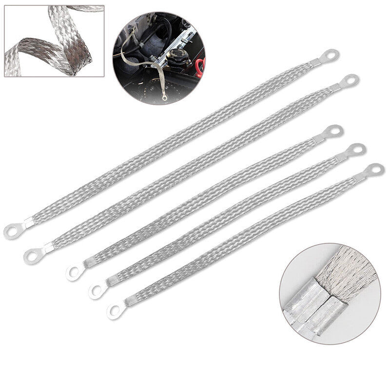 Universal Engine Automotive Ground Strap Copper Connector Flat Braided Cable 5PC