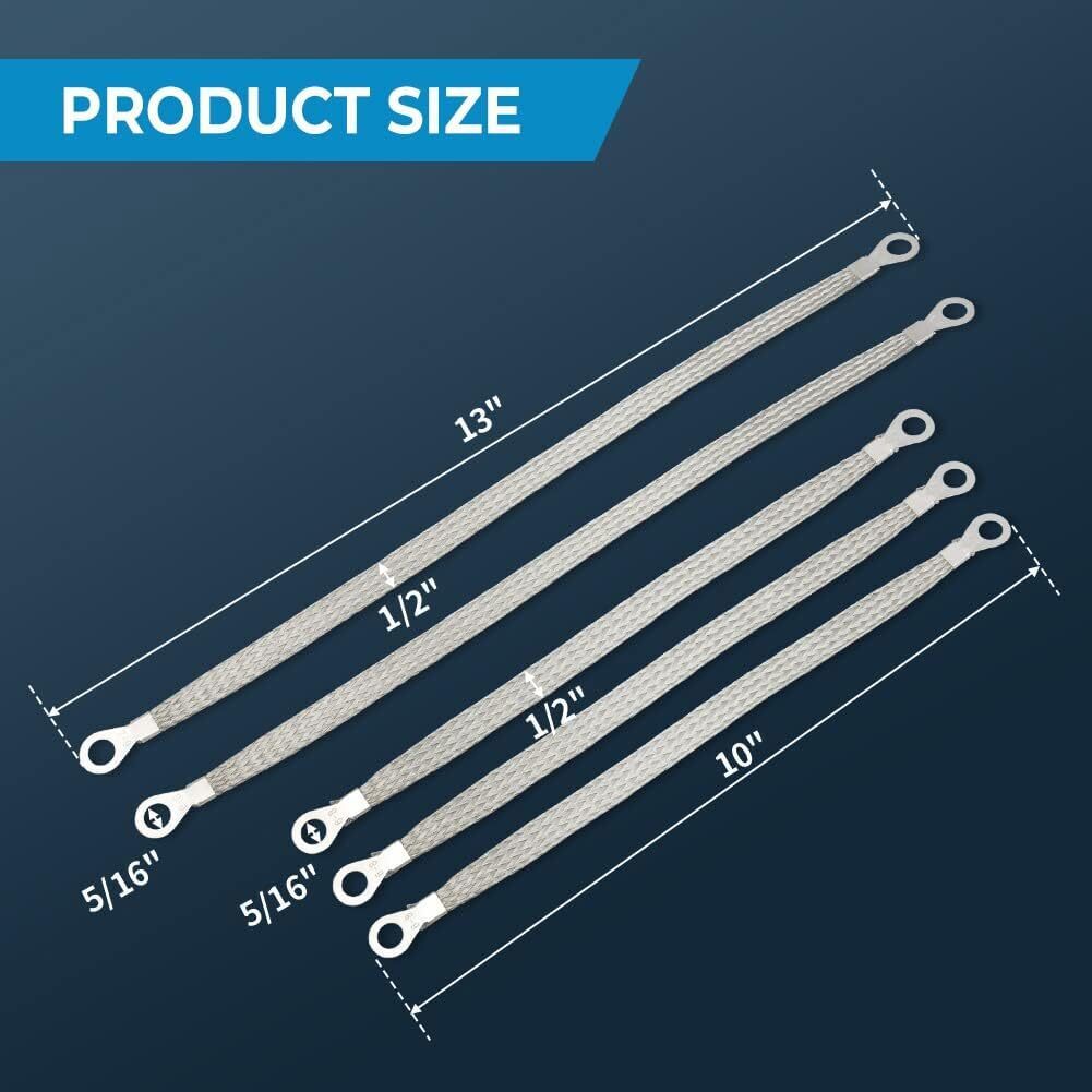 Universal Engine Automotive Ground Strap Copper Connector Flat Braided Cable 5PC