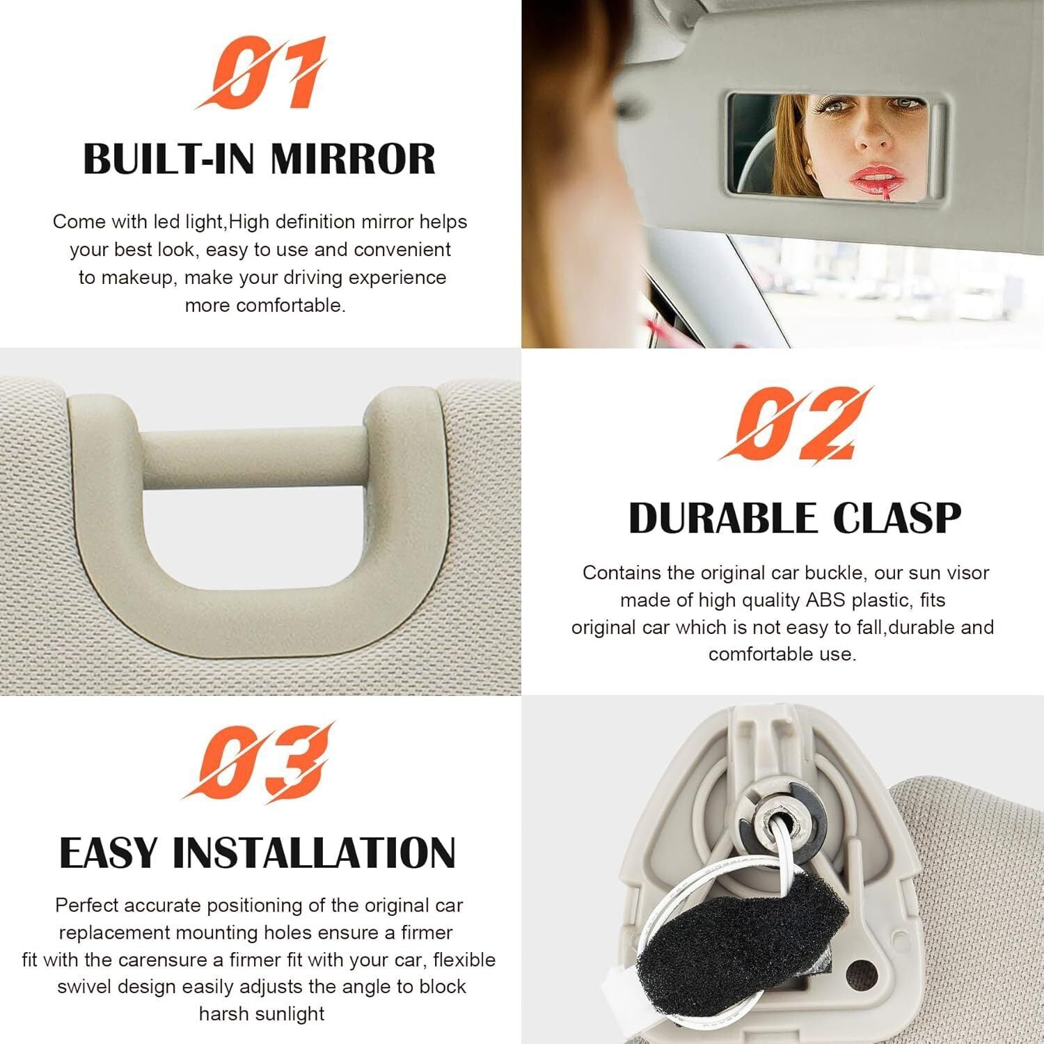 Left Driver Gray Sun Visor With Lamp for Nissan Pathfinder 2013-2018 96401-9PB0A