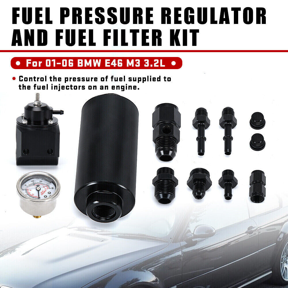 Fuel Pressure Regulator Gauge Filter Fitting Black For 2001–2006 BMW E46 M3 3.2
