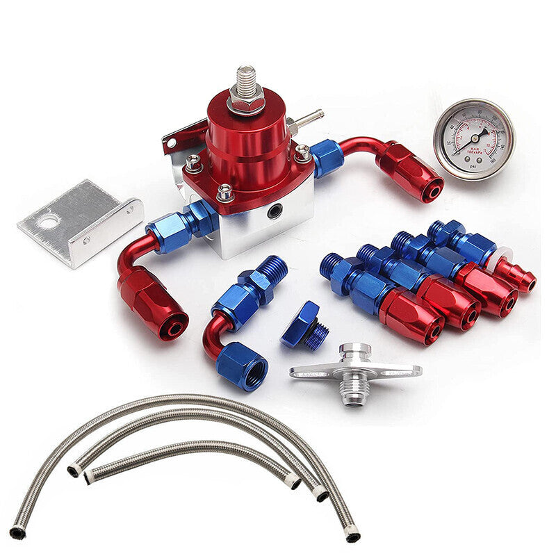 Universal Fuel Pressure Regulator Kit 0-100psi Guage AN6 Fuel Line Hose Fittings