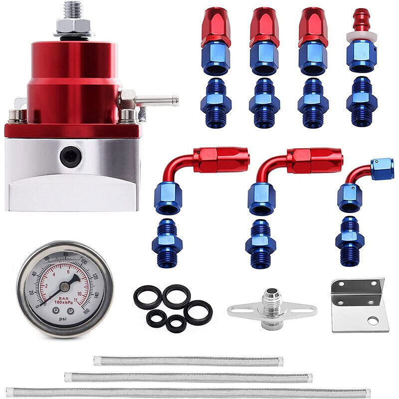 Universal Fuel Pressure Regulator Kit 0-100psi Guage AN6 Fuel Line Hose Fittings