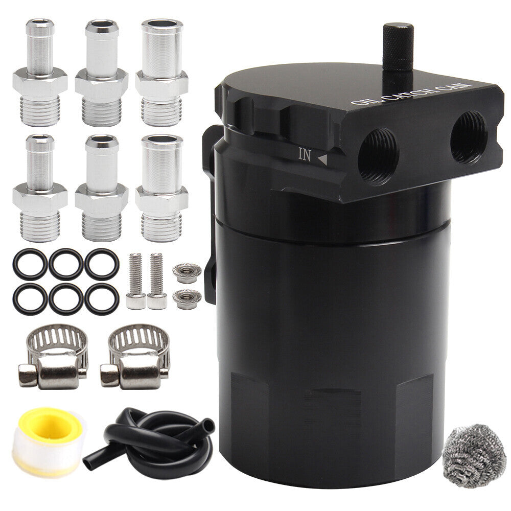 Universal Baffled Oil Catch Can Aluminum Reservoir with 3/8" Fuel Hose Line