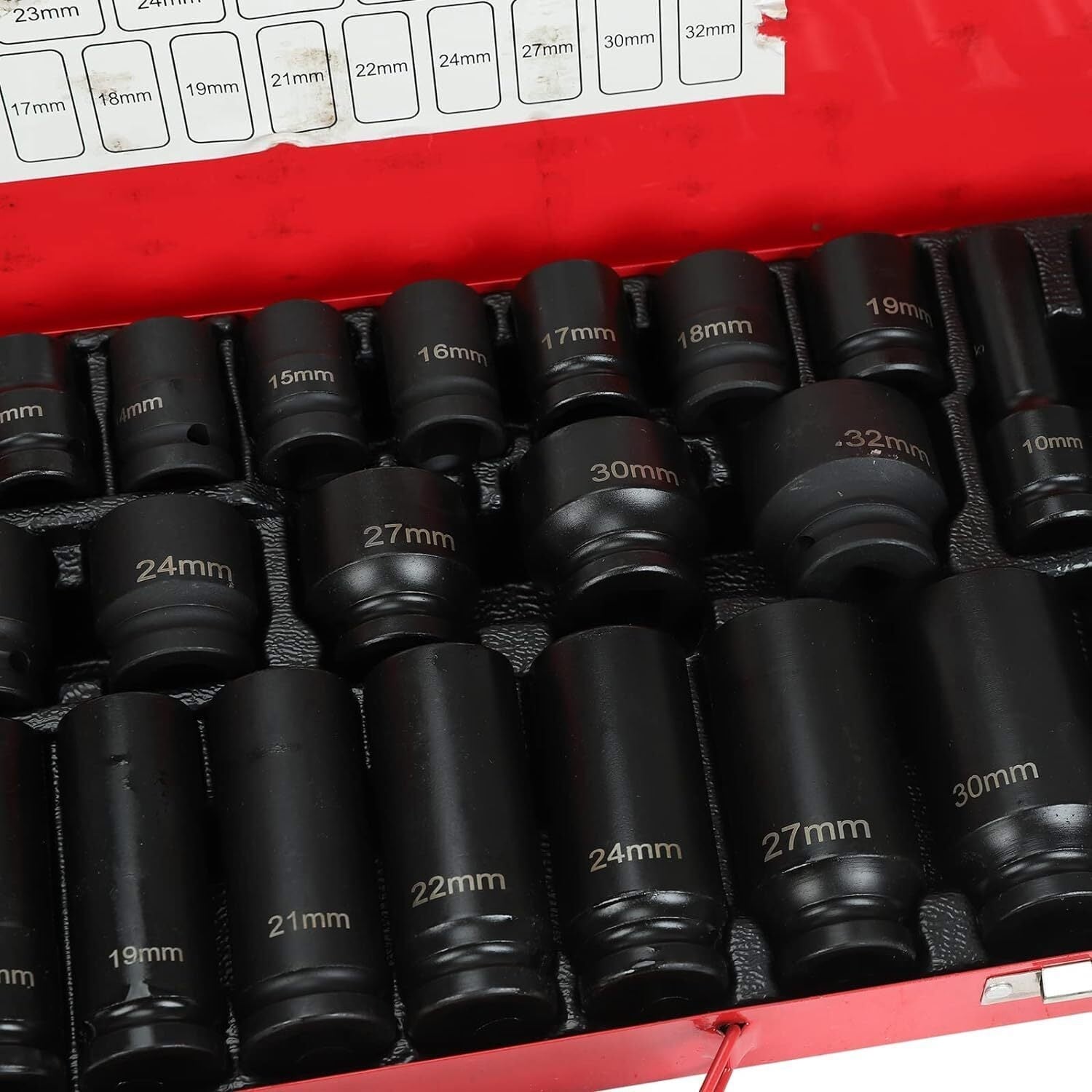 35pcs 1/2" Inch Deep Impact Socket Set Drive 8-32mm Metric Garage Sae With Case