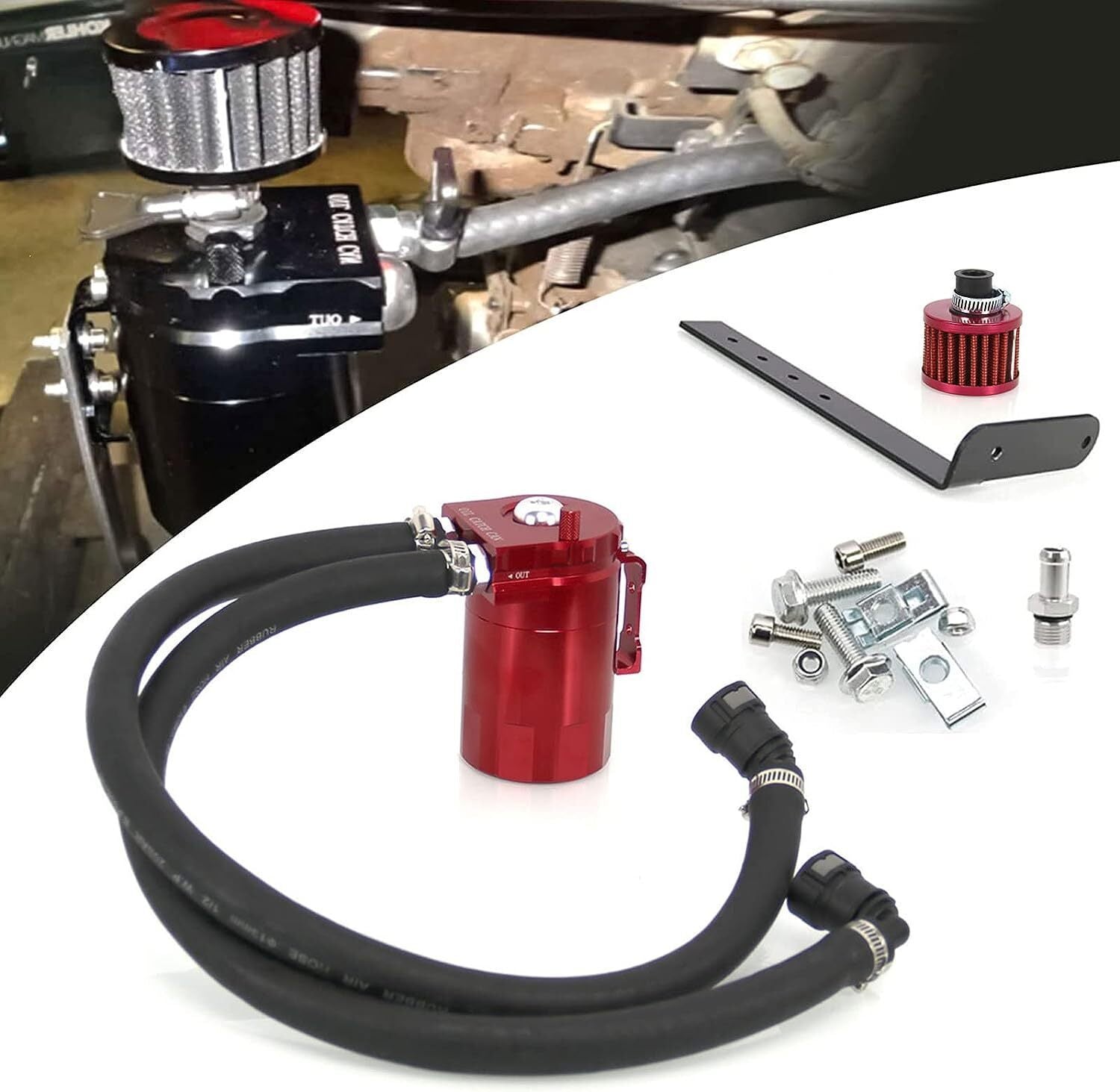 Oil Catch Can Kit Red Tank for 11-21 Ford F150 5.0L Raptor 2.7L 3.5L Ecoboost
