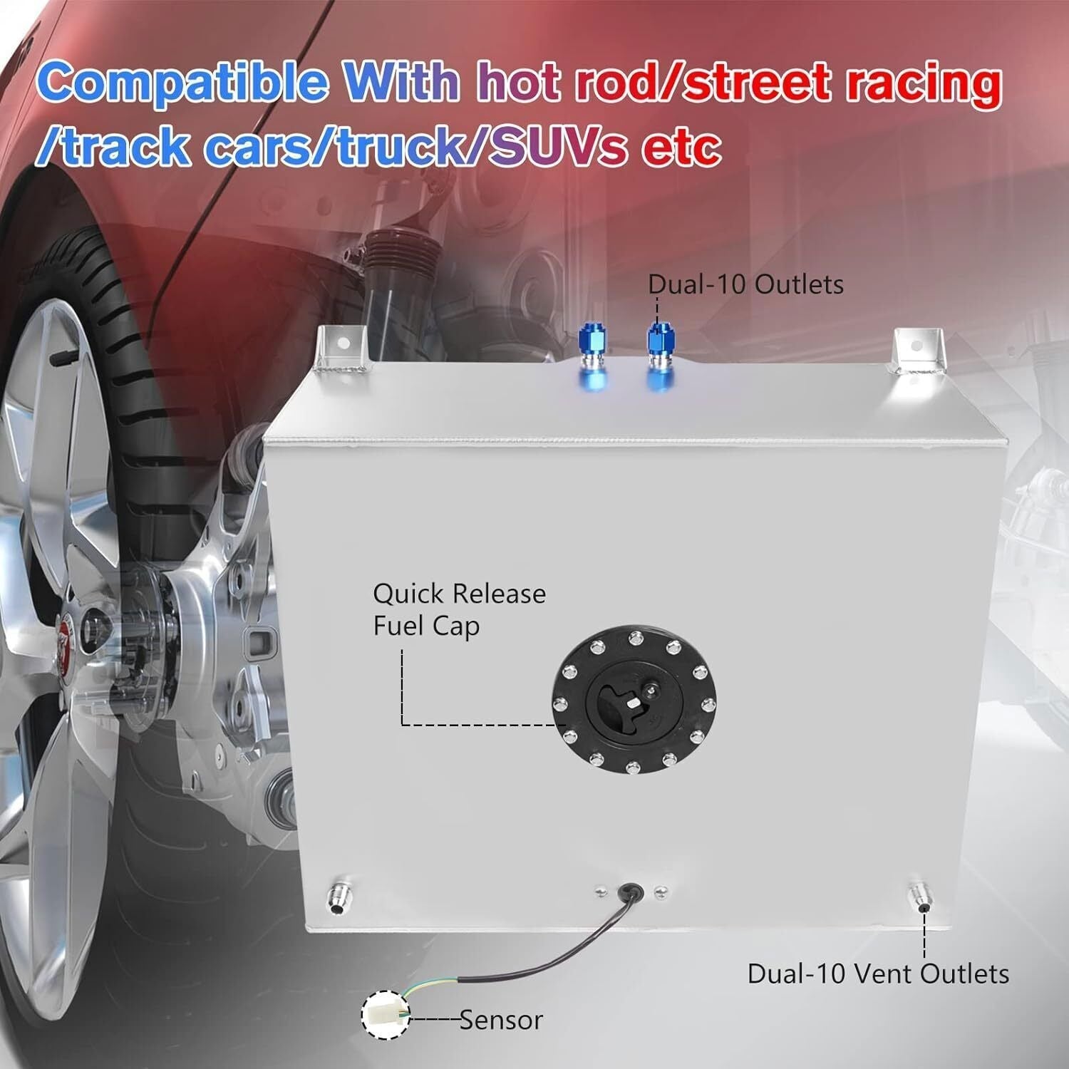 20 GALLON POLISHED SLIVE FUEL CELL GAS TANK+CAP+LEVEL SENDER+STEEL FUEL LINE KIT