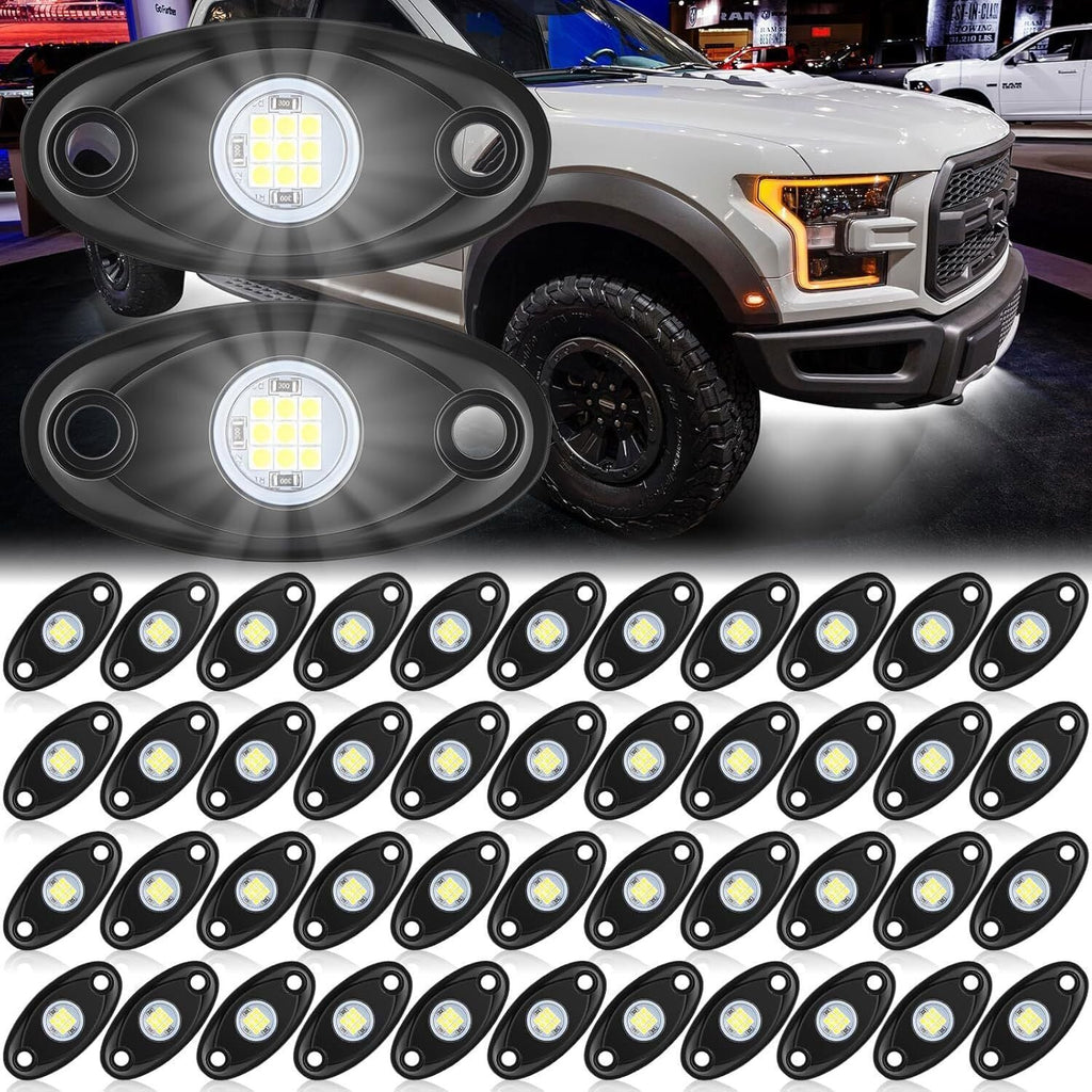 White LED Rock Lights Underbody Trail Rig Glow Lamp Offroad SUV Pickup NEW