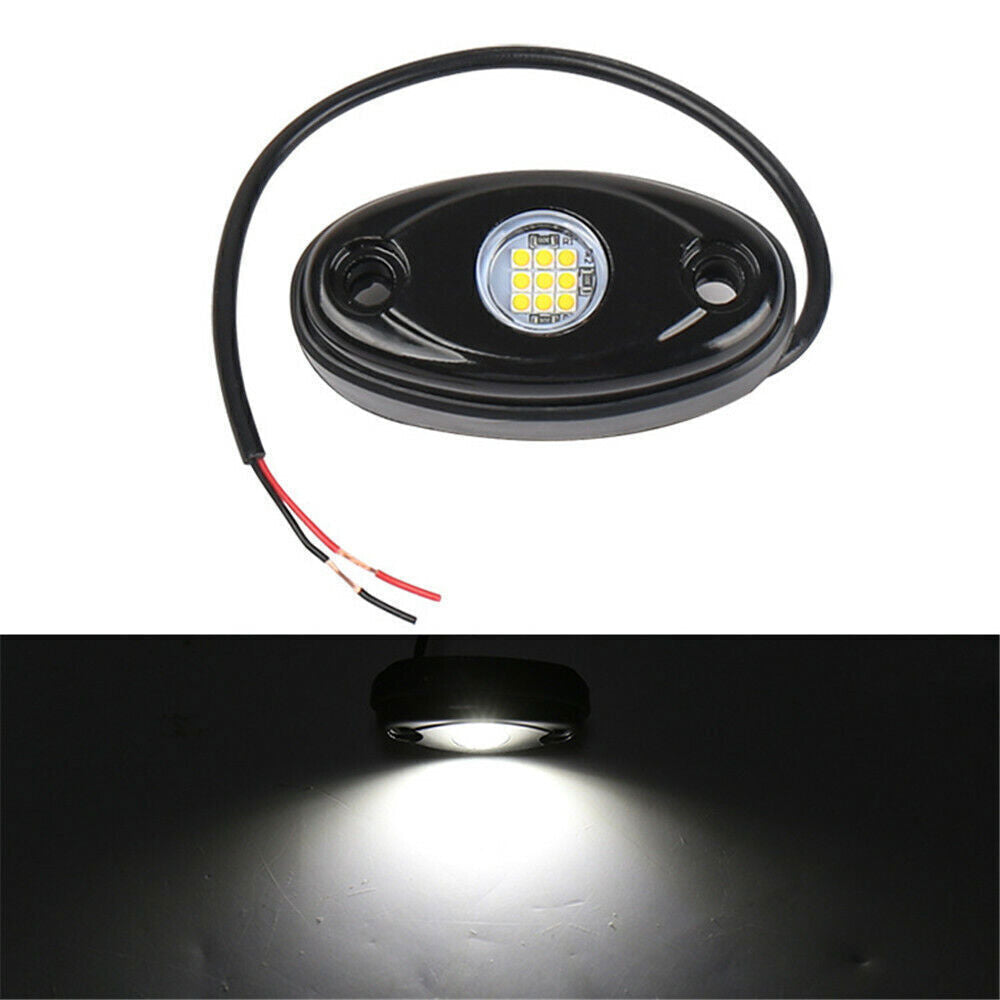 White LED Rock Lights Underbody Trail Rig Glow Lamp Offroad SUV Pickup NEW