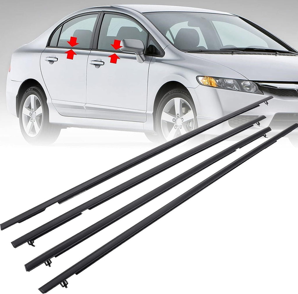 For 2006-2011 Honda Civic Car 4pcs Weather Strip Window Moulding Trim Seal Belt