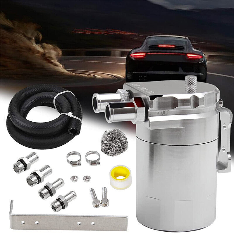 Oil Catch Can Kit Reservoir Baffled Tank with NBR Hose Universal Aluminum Engine