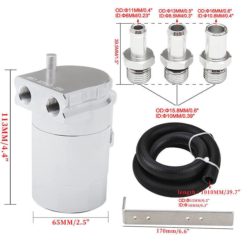 Oil Catch Can Kit Reservoir Baffled Tank with NBR Hose Universal Aluminum Engine