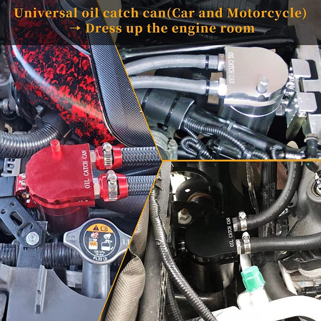 Oil Catch Can Kit Reservoir Baffled Tank with NBR Hose Universal Aluminum Engine