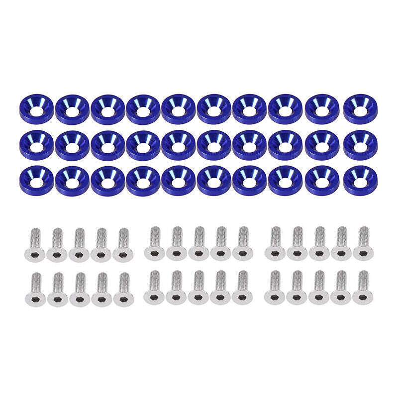 30Pcs Blue Billet Aluminum Fender Bumper Washer Bolt Engine Bay Screw Kit Parts