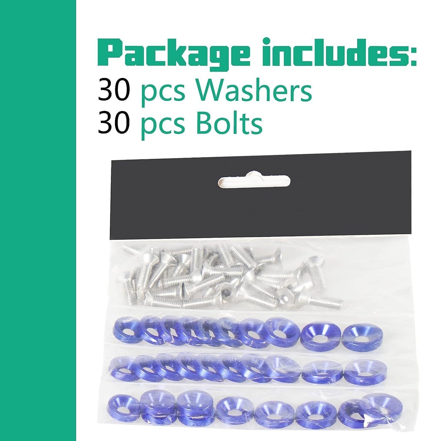 30Pcs Blue Billet Aluminum Fender Bumper Washer Bolt Engine Bay Screw Kit Parts