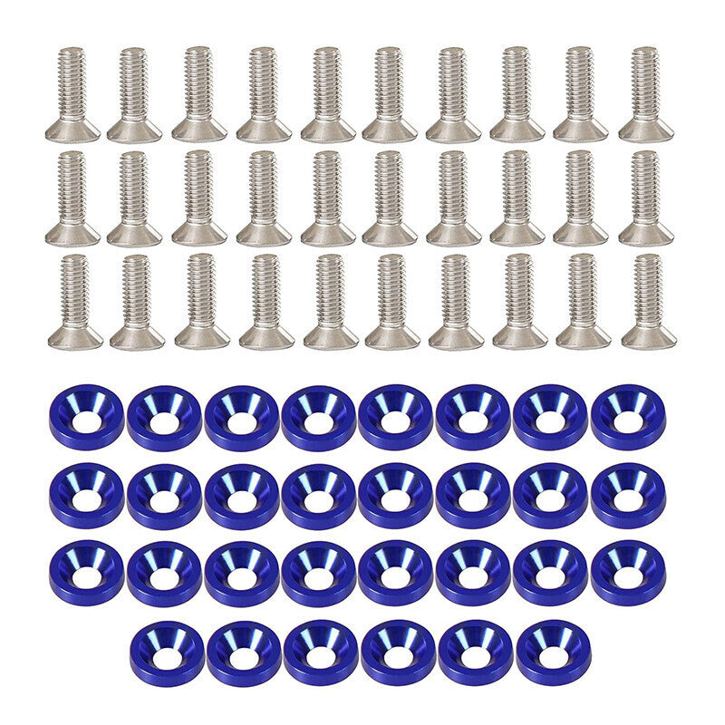 30Pcs Blue Billet Aluminum Fender Bumper Washer Bolt Engine Bay Screw Kit Parts