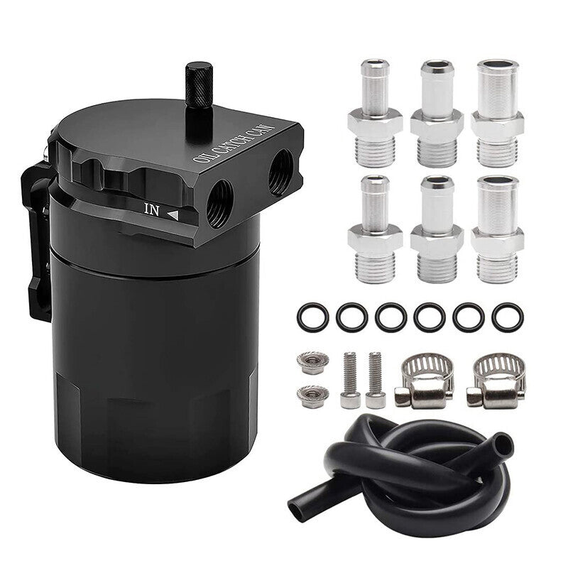 Black Oil Catch Can Tank Baffled Reservoir Aluminum Car Truck Engine Parts