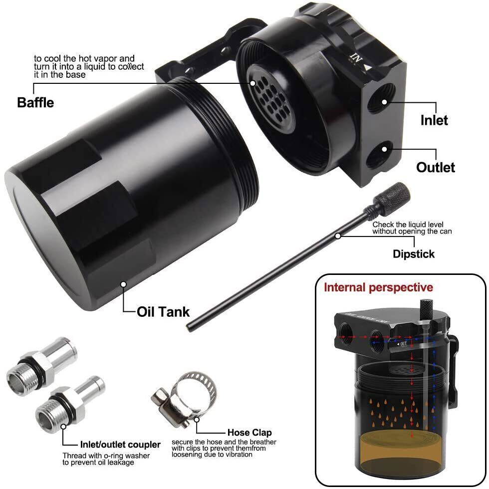 Black Oil Catch Can Tank Baffled Reservoir Aluminum Car Truck Engine Parts