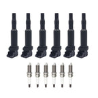 6 UF592 0221504470 Ignition Coil with 12122158253 Spark Plugs for BMW 528i 128i