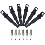 6 UF592 0221504470 Ignition Coil with 12122158253 Spark Plugs for BMW 528i 128i