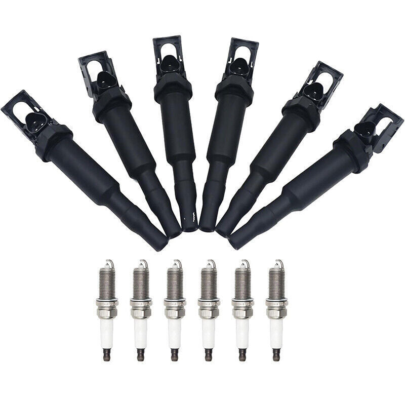 6 UF592 0221504470 Ignition Coil with 12122158253 Spark Plugs for BMW 528i 128i