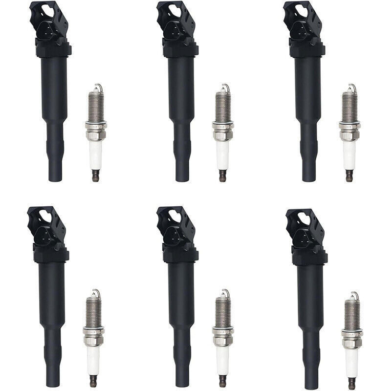 6 UF592 0221504470 Ignition Coil with 12122158253 Spark Plugs for BMW 528i 128i