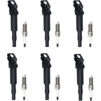 6 UF592 0221504470 Ignition Coil with 12122158253 Spark Plugs for BMW 528i 128i