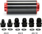 Inline Fuel Filter High Flow 100 Micron Reusable AN6 AN8 AN10 Adapter Black &Red