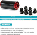 Inline Fuel Filter High Flow 100 Micron Reusable AN6 AN8 AN10 Adapter Black &Red