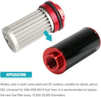 Inline Fuel Filter High Flow 100 Micron Reusable AN6 AN8 AN10 Adapter Black &Red