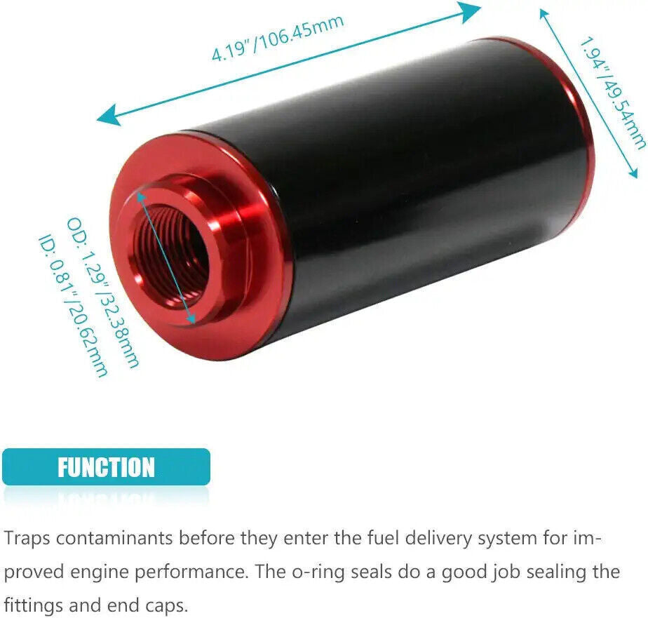 Inline Fuel Filter High Flow 100 Micron Reusable AN6 AN8 AN10 Adapter Black &Red