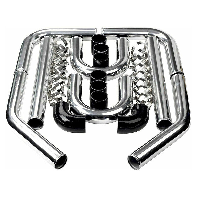 2.5" 63mm Polished Aluminum Intercooler Pipe Kit + Black Hose + Clamp Universal