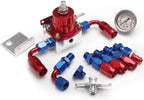Adjustable Fuel Pressure Regulator Kit Oil 0-100psi Gauge -6AN Blue & Red