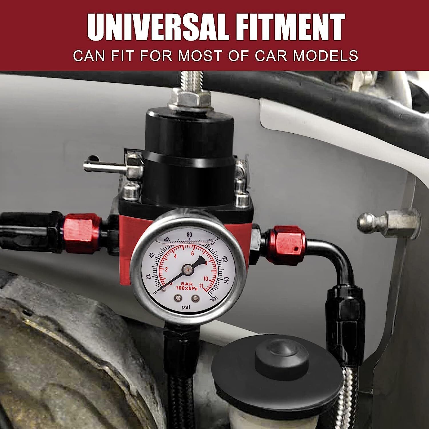 Universal Adjustable Fuel Pressure Regulator Kit 0-100psi Guage AN6 Fittings