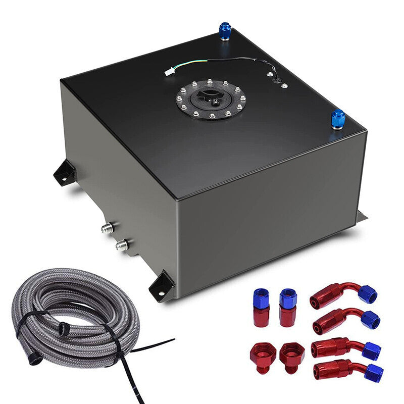 20 Gallon Black Aluminum Fuel Cell Gas Tank+Cap+Level Sender+Fuel Line Kit