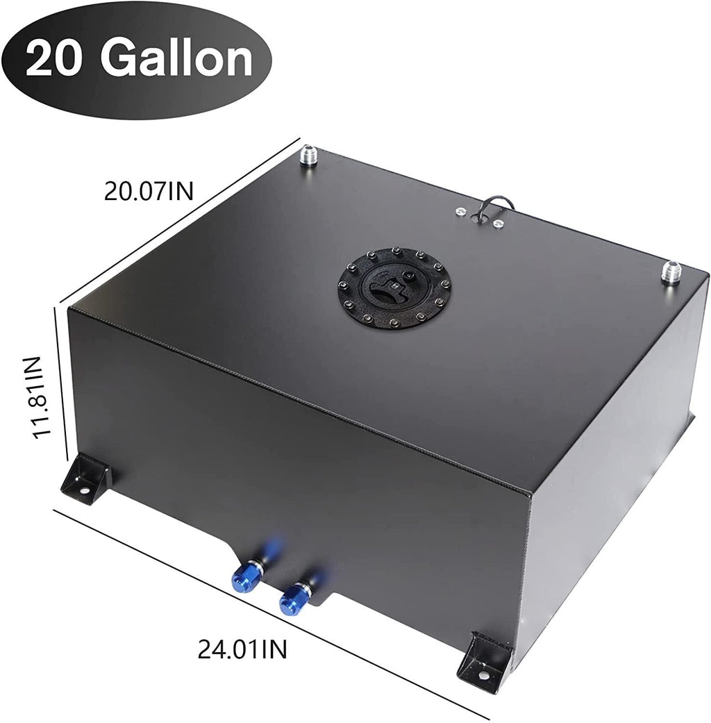 20 Gallon Black Aluminum Fuel Cell Gas Tank+Cap+Level Sender+Fuel Line Kit