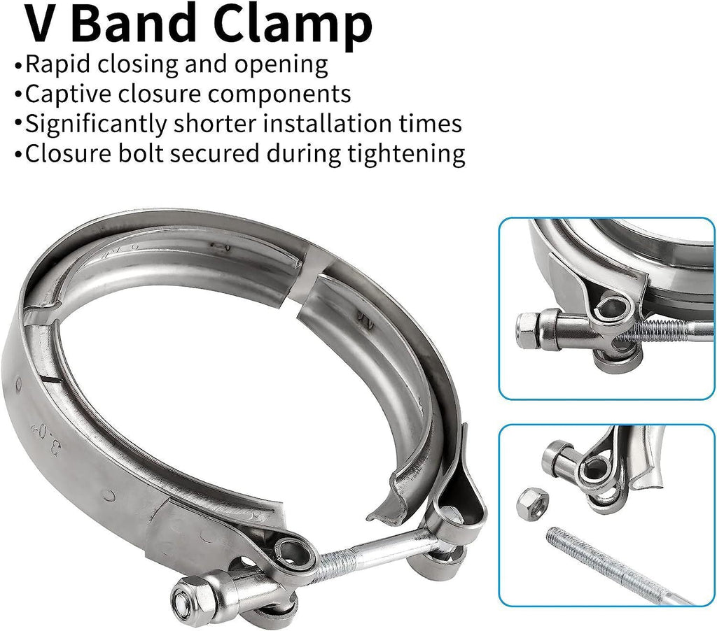 2PCS 3.5" Steel V-Band Bolt Clamp Kit Male/Female for Turbo Vband