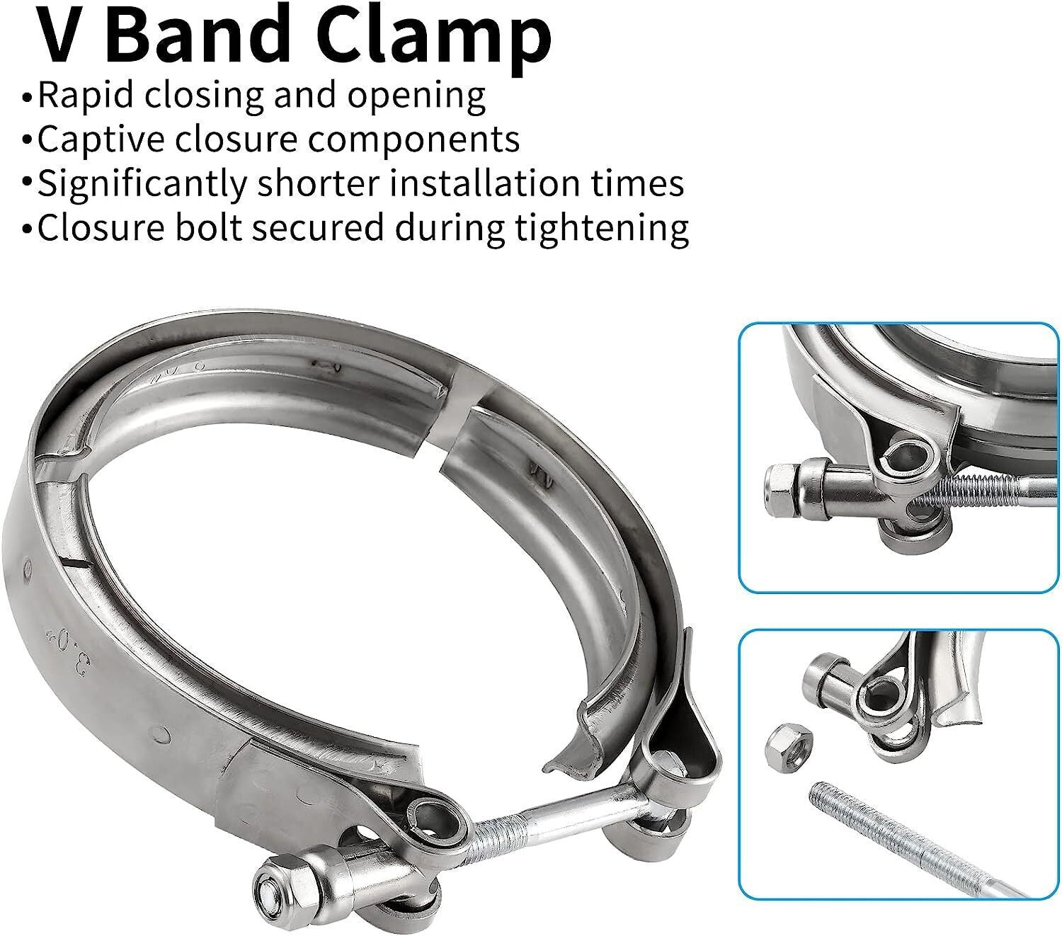 2PCS 3.5" Steel V-Band Bolt Clamp Kit Male/Female for Turbo Vband