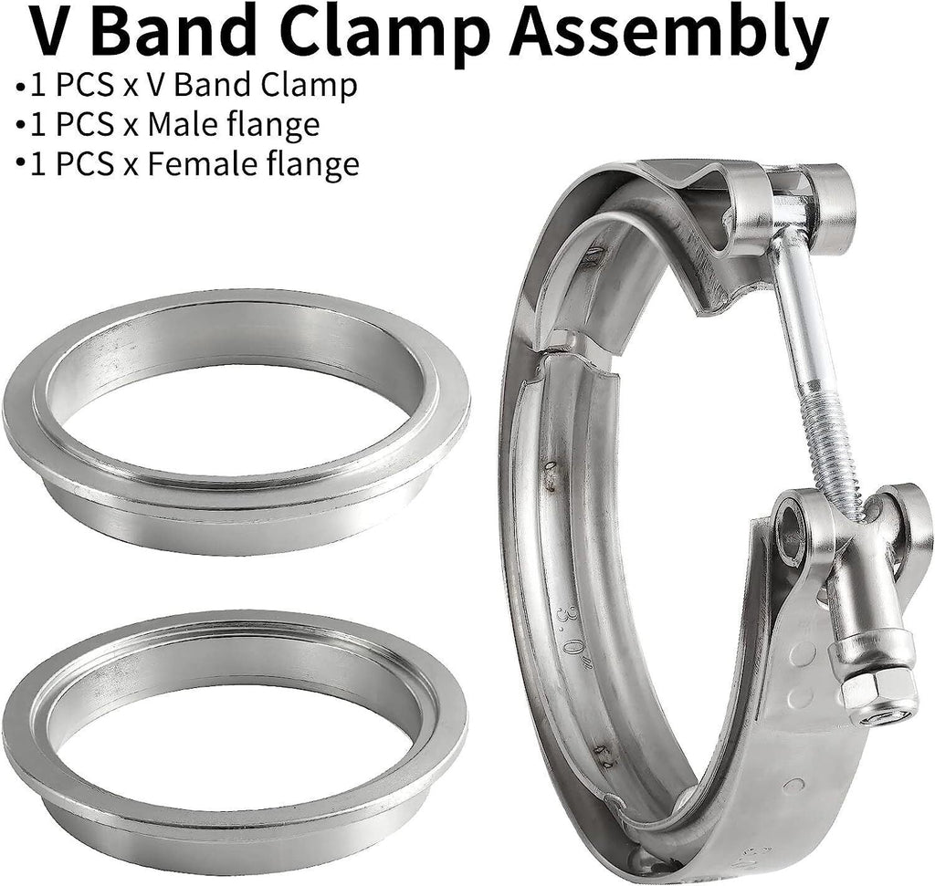 2PCS 3.5" Steel V-Band Bolt Clamp Kit Male/Female for Turbo Vband