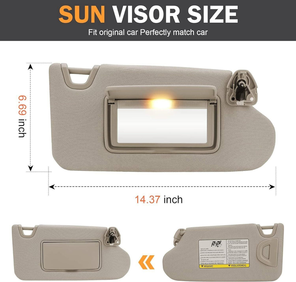 1 Pair Beige Sun Visor Driver & Passenger w/ Light For Nissan Altima 2013-2018