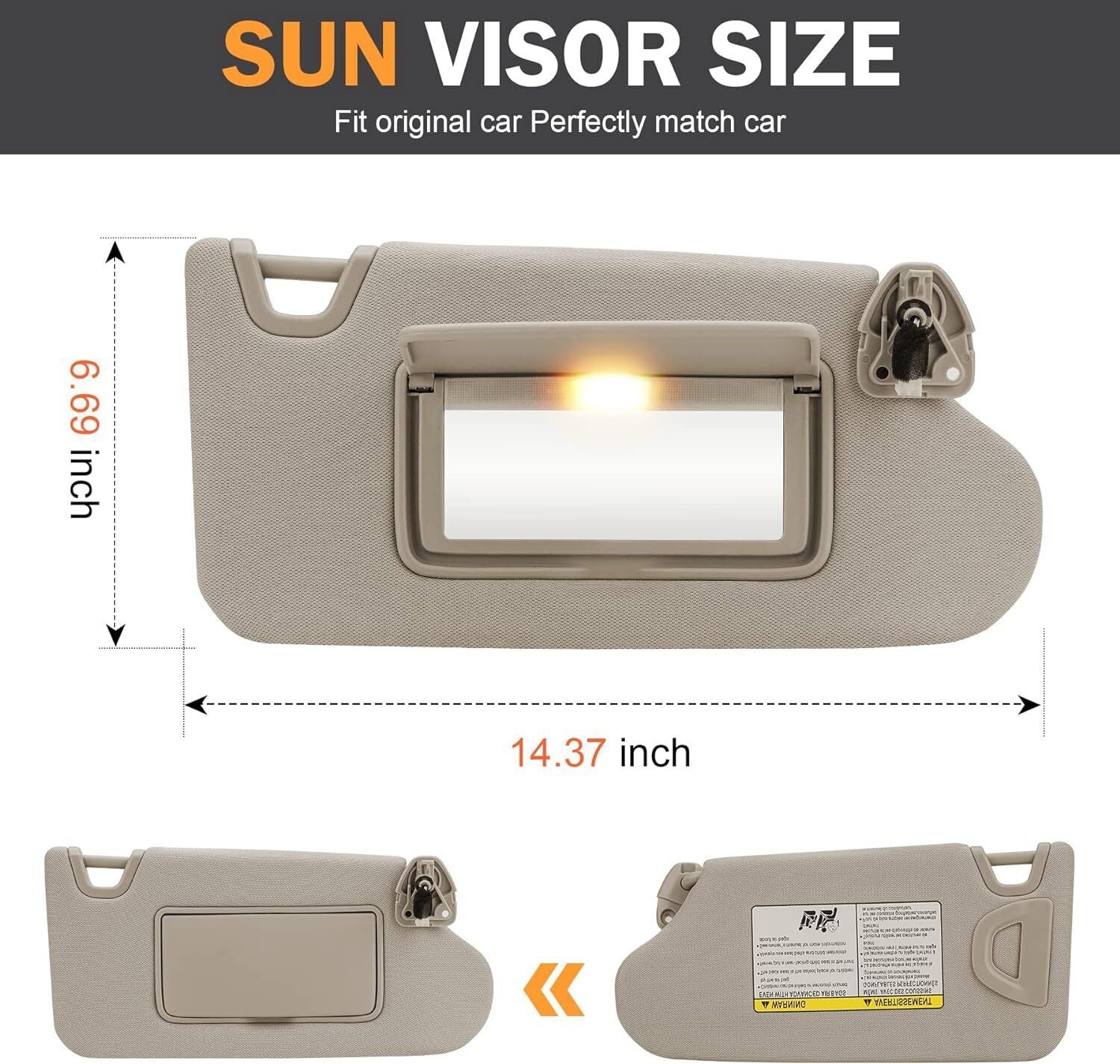 1 Pair Beige Sun Visor Driver & Passenger w/ Light For Nissan Altima 2013-2018
