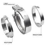4PCS 3 Inch V Band Clamp Kit w Male Female Flange Mild Steel Turbo Exhaust 3"