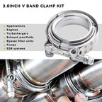 4PCS 3 Inch V Band Clamp Kit w Male Female Flange Mild Steel Turbo Exhaust 3"