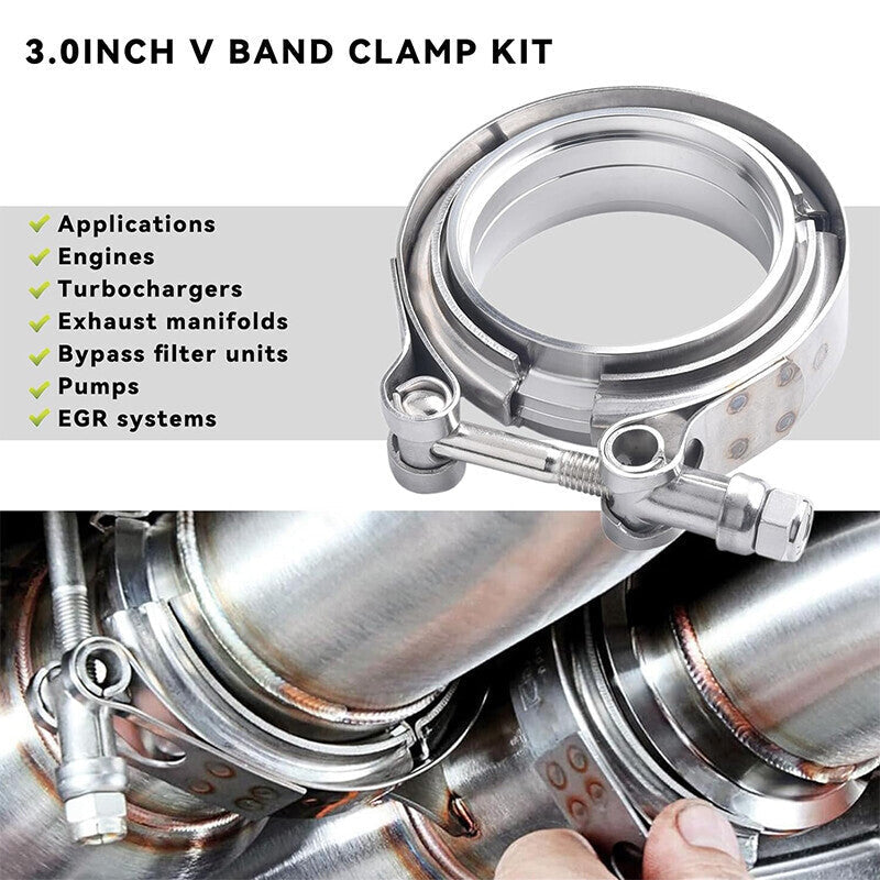 4PCS 3 Inch V Band Clamp Kit w Male Female Flange Mild Steel Turbo Exhaust 3"
