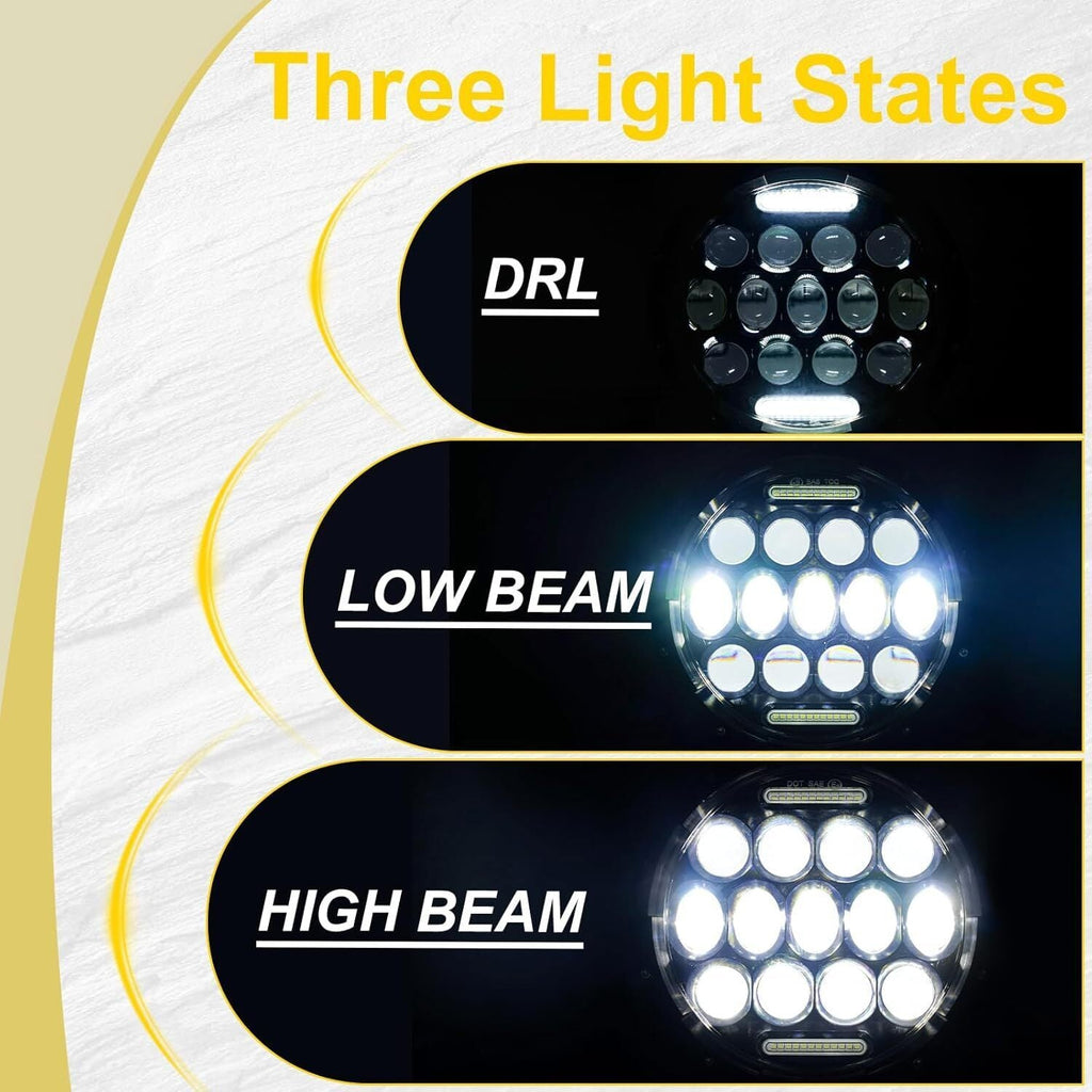 Pair 7" Inch Round LED Headlights Halo Angle Eyes For Jeep Wrangler JK LJ TJ CJ