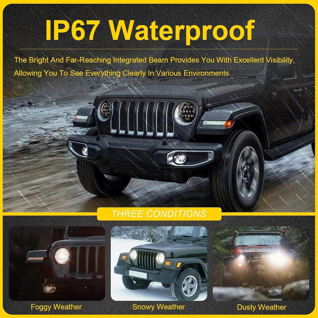 Pair 7" Inch Round LED Headlights Halo Angle Eyes For Jeep Wrangler JK LJ TJ CJ