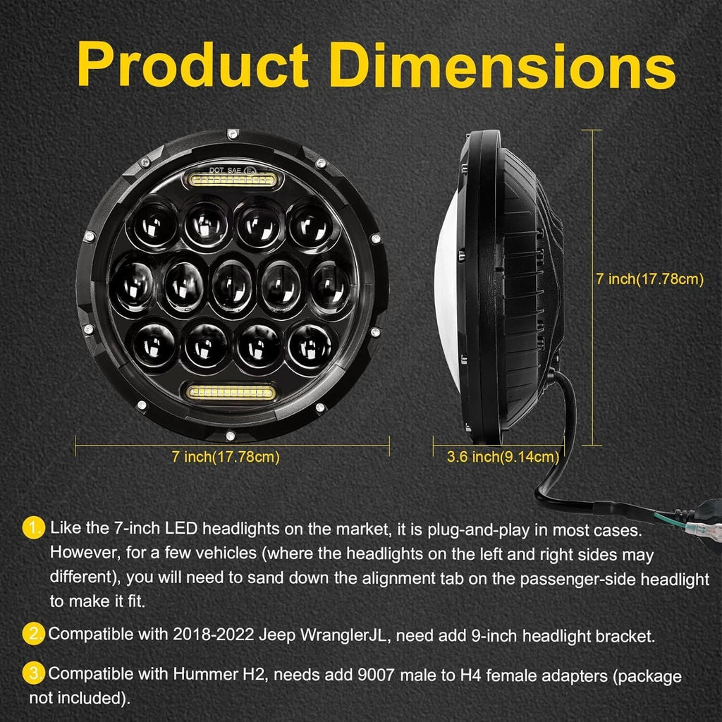 Pair 7" Inch Round LED Headlights Halo Angle Eyes For Jeep Wrangler JK LJ TJ CJ