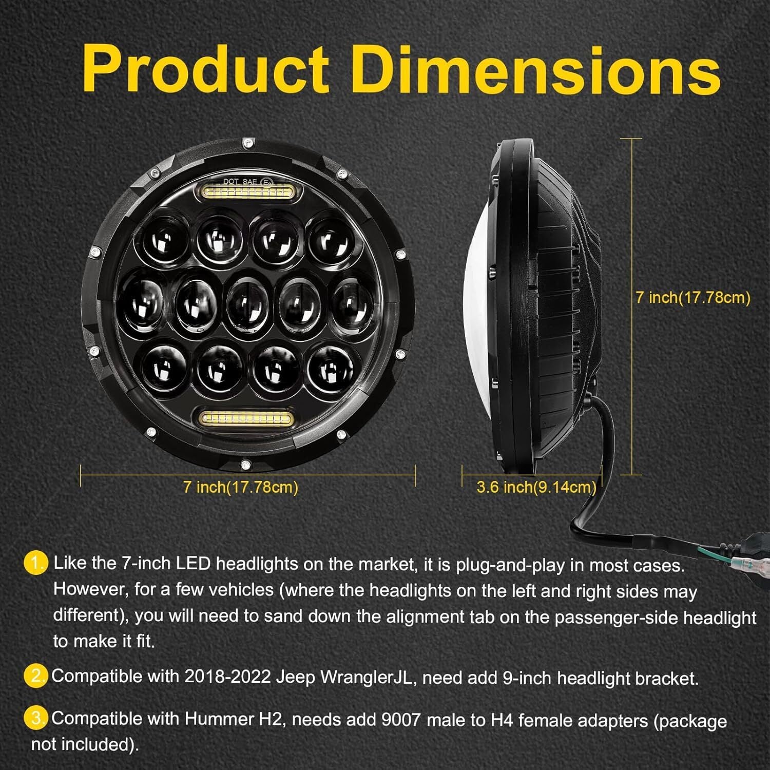 Pair 7" Inch Round LED Headlights Halo Angle Eyes For Jeep Wrangler JK LJ TJ CJ