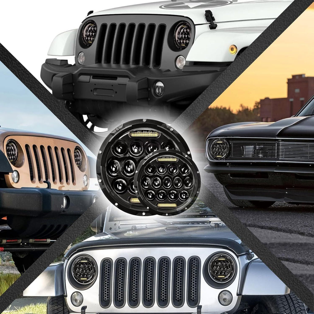 Pair 7" Inch Round LED Headlights Halo Angle Eyes For Jeep Wrangler JK LJ TJ CJ