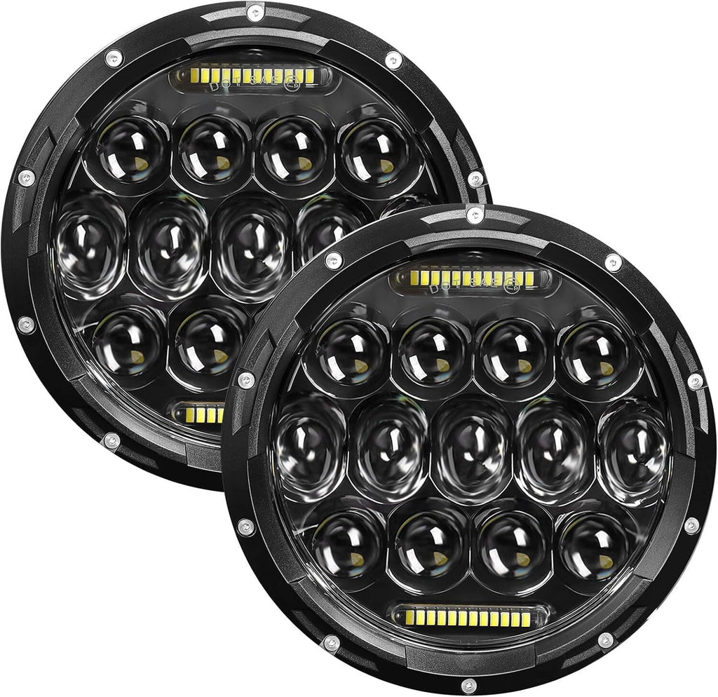 Pair 7" Inch Round LED Headlights Halo Angle Eyes For Jeep Wrangler JK LJ TJ CJ
